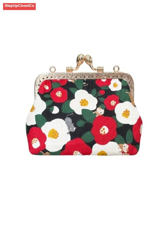 Accessories - Vintage Floral Kiss Lock Clutch Handmade Japanese Cotton Coin Pouch Small Wallet